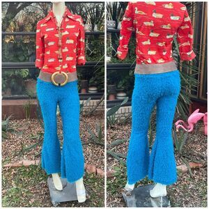 Handmaid Monster Fur Super Flare Leg Bell Bottoms Size Small Turquoise